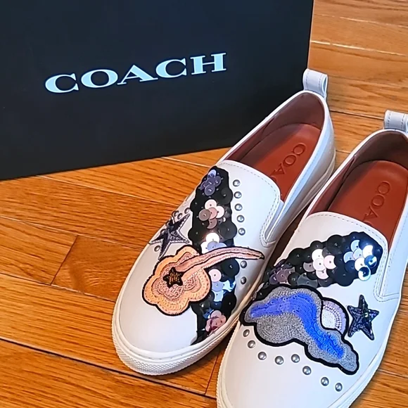 Coach Star Sequin Beaded Slip-On Sneakers NWT Size 11 | Rare Statement Loafers W - Picture 3 of 11
